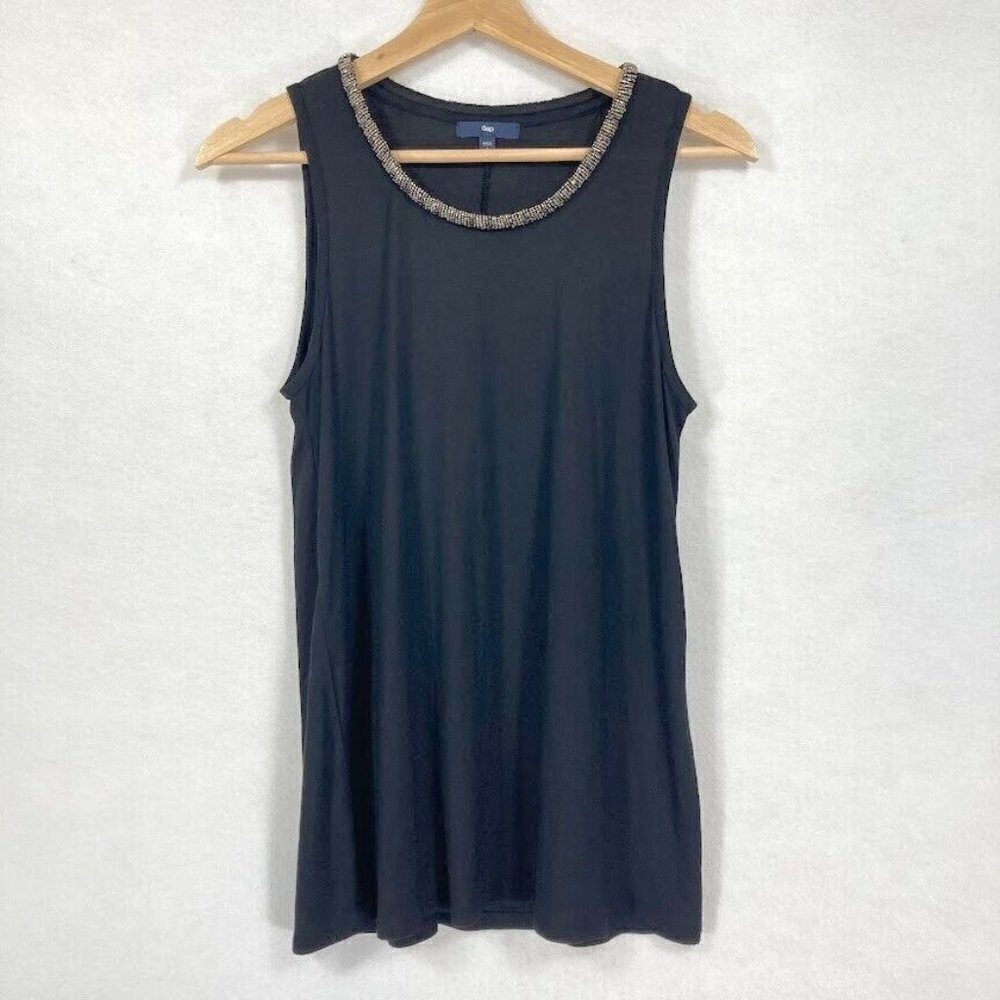 Gap Tank Top Beaded Neckline Stretch Preppy Minimalist Scoop Neck S